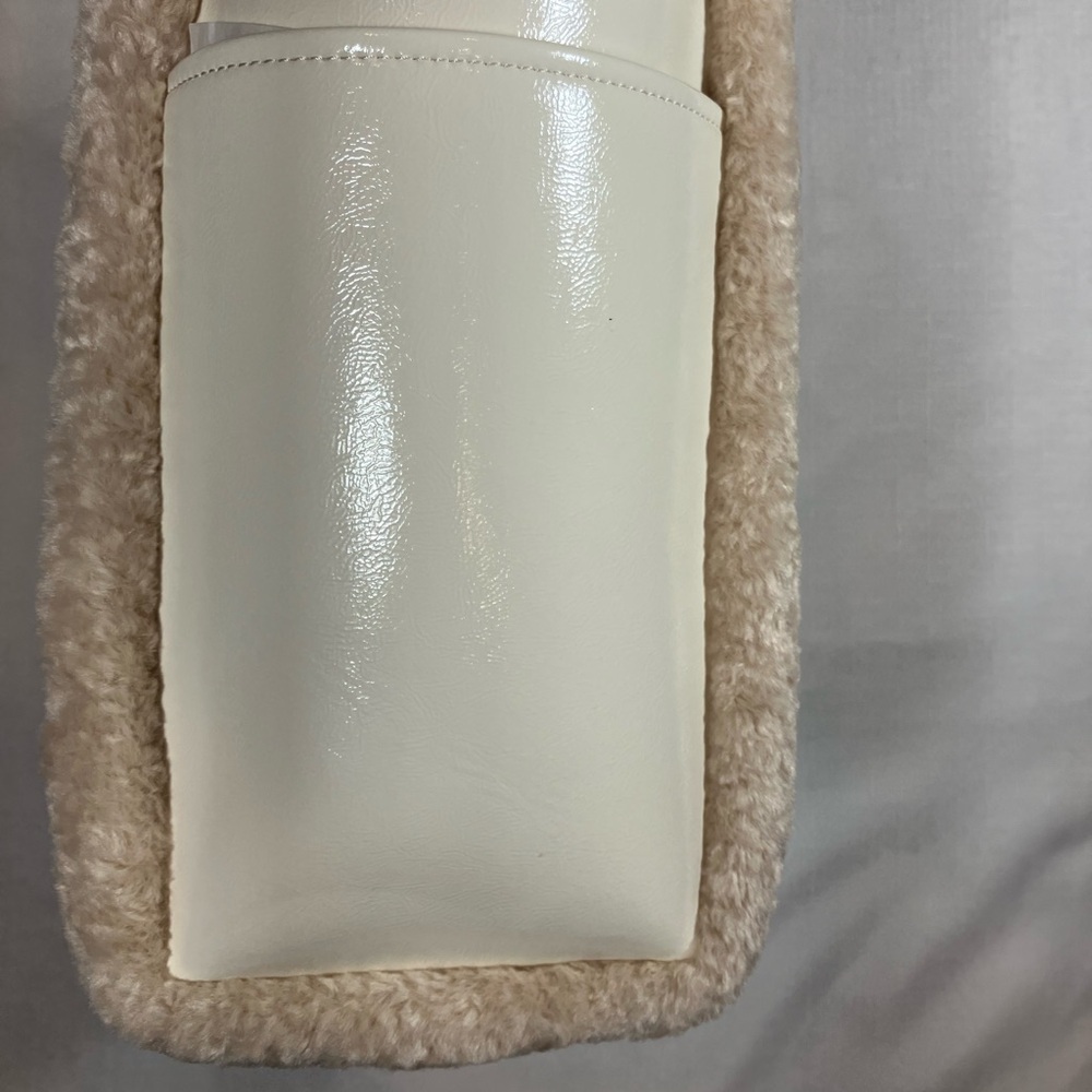 NWT kate spade Jett Faux Shearling Patent Leather Large Tote, Meringue White - Picture 10 of 15